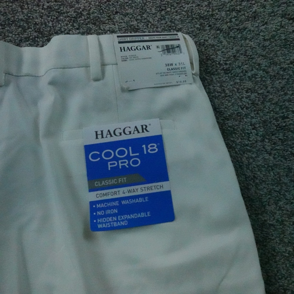 NEW Haggar Pants Mens 38X31 White Cool 18 Pro Classic Fit Chino Trouser Stretch